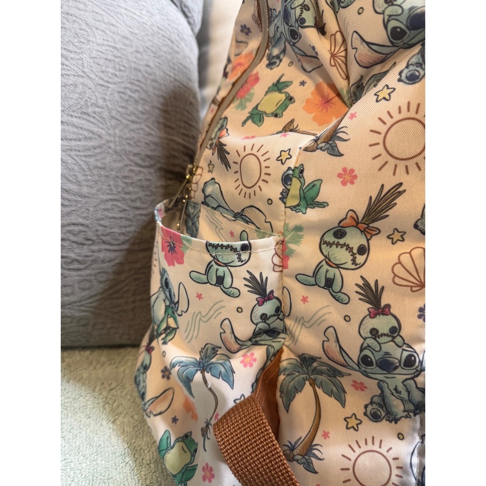 Disney Loungefly Stitch and Scrump Tropical Floral Canvas Backpack Cream Brown - Picture 7 of 14